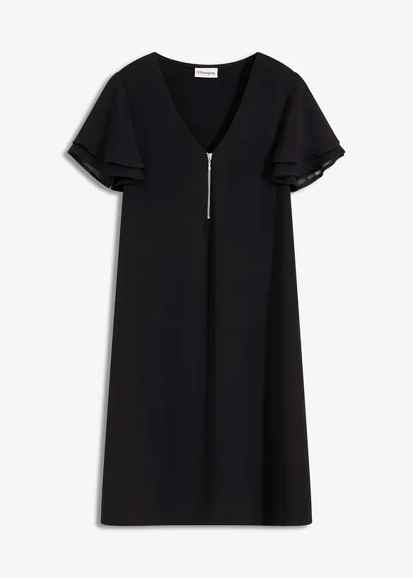 Shirtkleid mit Chiffonärmeln in schwarz von vorne - bonprix