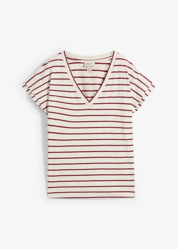 Shirt aus Baumwoll-Mix mit Volantärmeln in beige von vorne - bonprix