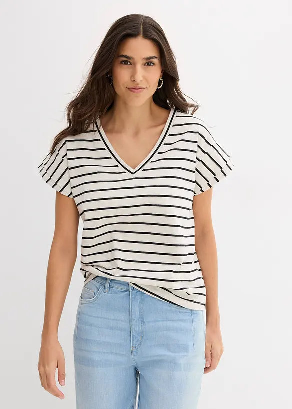 Shirt aus Baumwoll-Mix mit Volantärmeln in beige von vorne (im Anschnitt) - bonprix Shirt aus Baumwoll-Mix mit Volantärmeln in beige von vorne (im Anschnitt) - bonprix