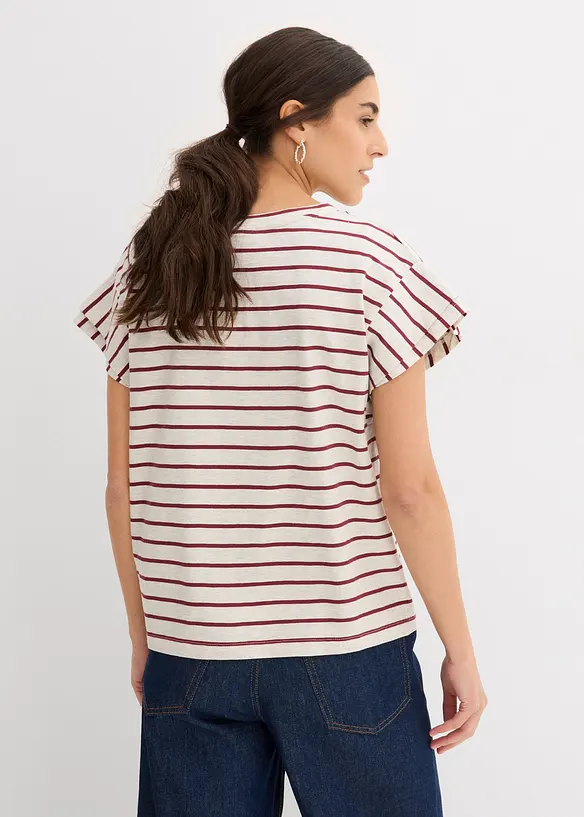 Shirt aus Baumwoll-Mix mit Volantärmeln in beige von hinten (im Anschnitt) - bonprix