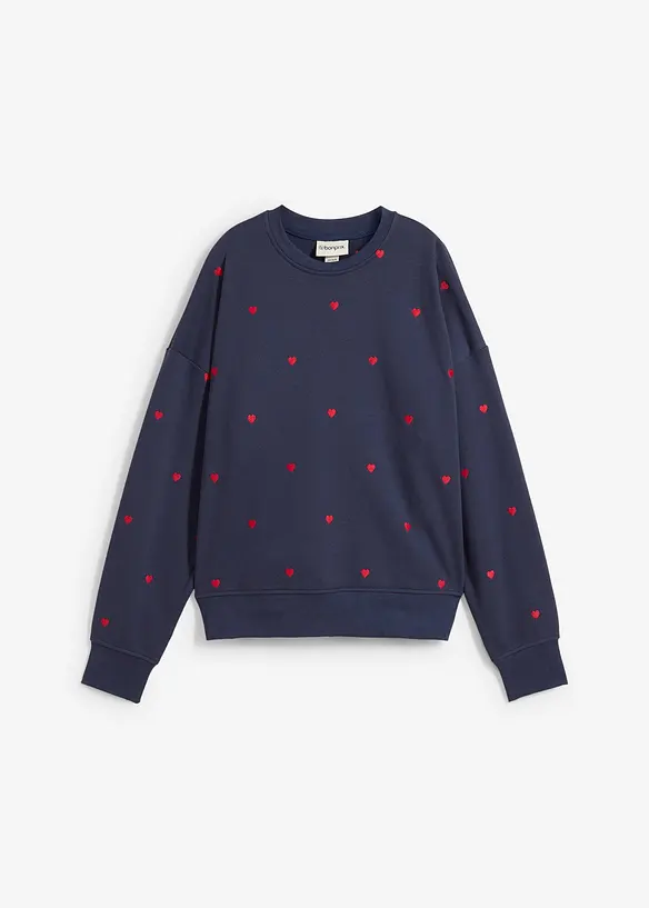 Oversize-Sweatshirt mit Stickerei aus Baumwoll-Mix in blau von vorne - bonprix