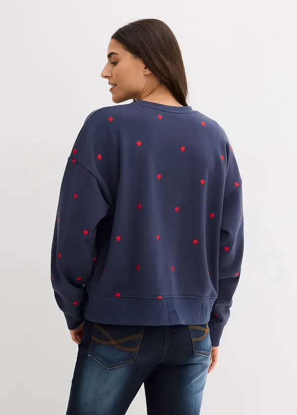 Oversize-Sweatshirt mit Stickerei aus Baumwoll-Mix in blau von hinten (im Anschnitt) - bonprix