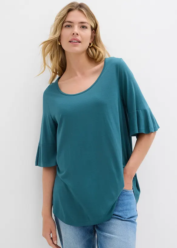 Shirt aus softer Viskose in petrol von vorne (im Anschnitt) - bonprix