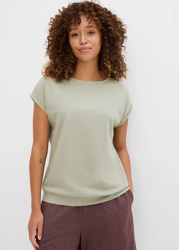 T-Shirt aus reiner Bio-Baumwolle (2er Pack) in grün von vorne (im Anschnitt) - bonprix