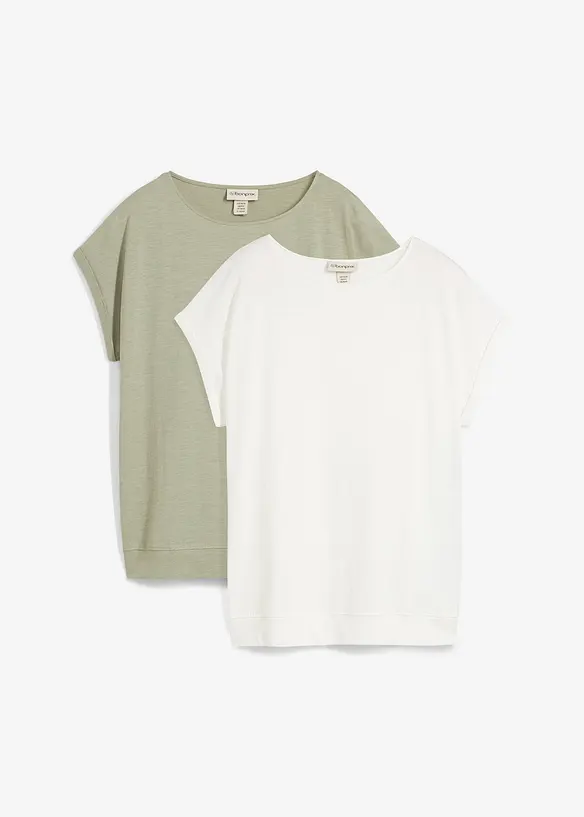 T-Shirt aus reiner Bio-Baumwolle (2er Pack) in grün von vorne - bonprix