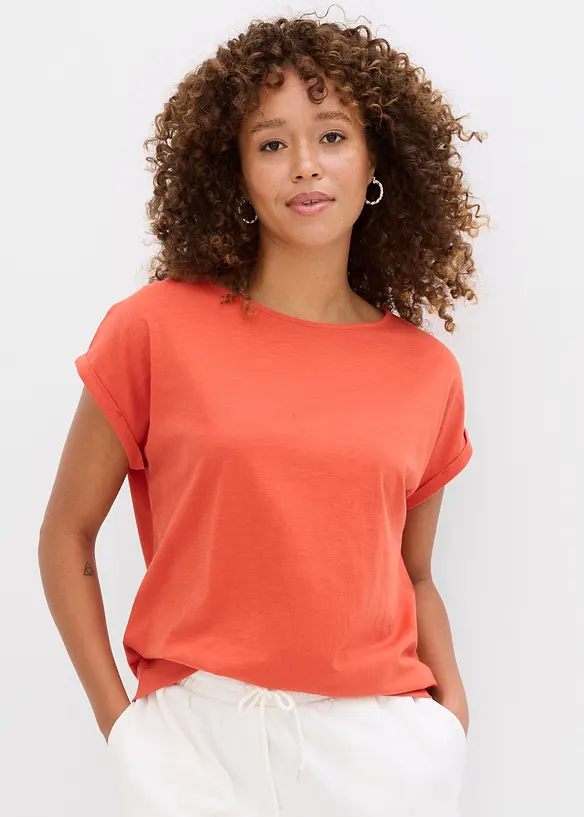 T-Shirt aus reiner Bio-Baumwolle (2er Pack) in schwarz von vorne (im Anschnitt) - bonprix