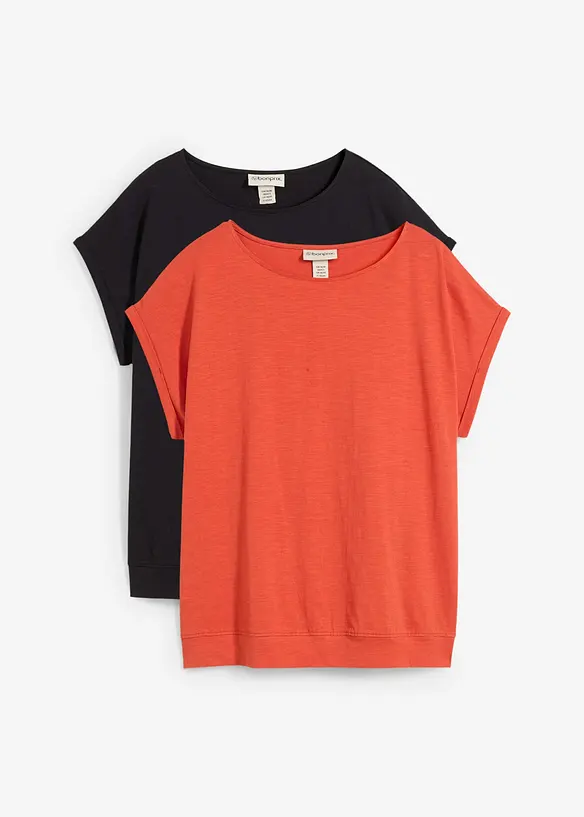 T-Shirt aus reiner Bio-Baumwolle (2er Pack) in schwarz von vorne - bonprix