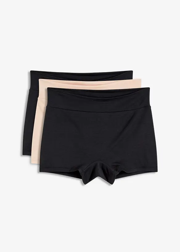 Maxi Damenboxer aus softem Modal (3er Pack) in schwarz von vorne - bonprix