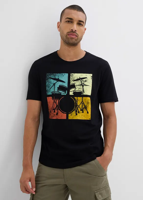 T-Shirt aus reiner Bio-Baumwolle in schwarz von vorne (im Anschnitt) - bonprix