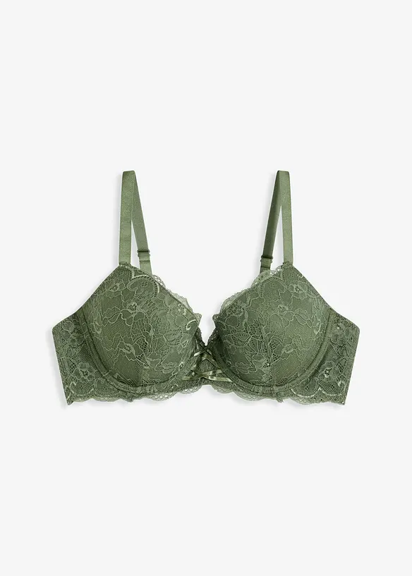 Schalen-BH mit zarter Spitze in grün von vorne - bonprix