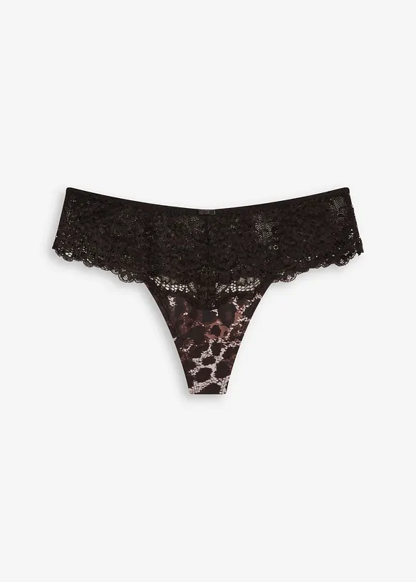 String Panty aus feiner Spitze in schwarz von vorne - bonprix