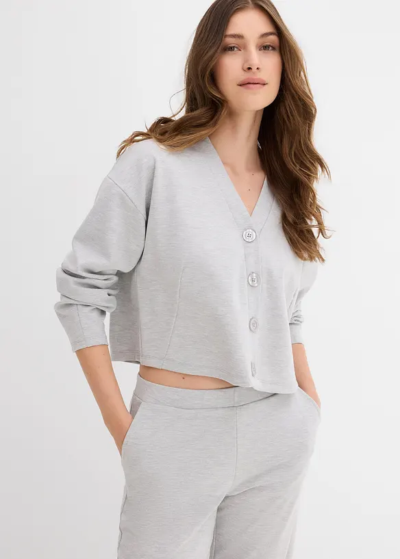 Sweatjacke aus Viskose-Mix in grau von vorne (im Anschnitt) - bonprix