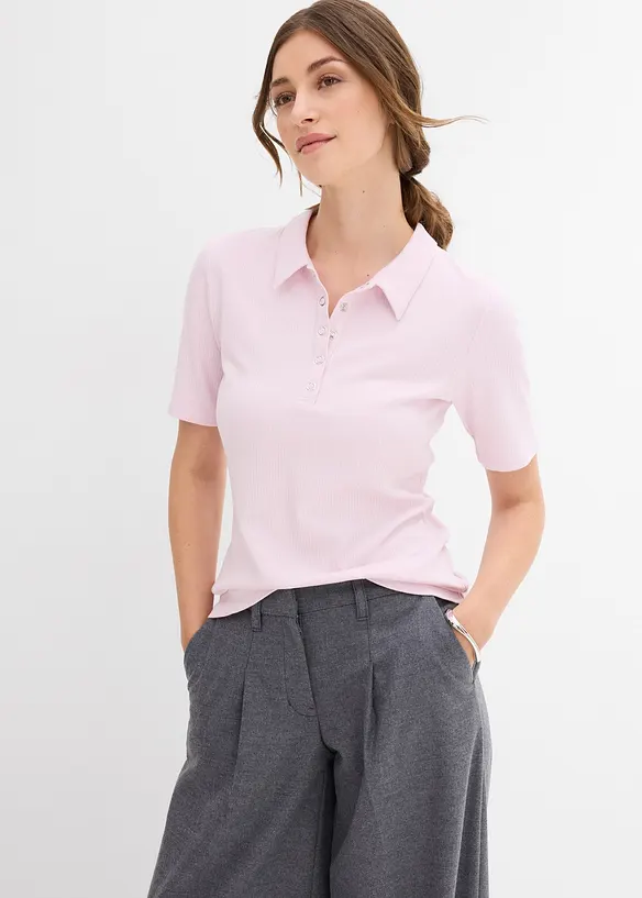 Poloshirt aus Viskose-Mix in lila von vorne (im Anschnitt) - bonprix