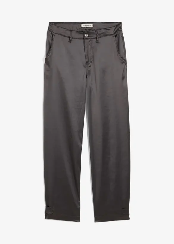 Barrel-Hose aus fließendem Satin in grau von vorne - bonprix