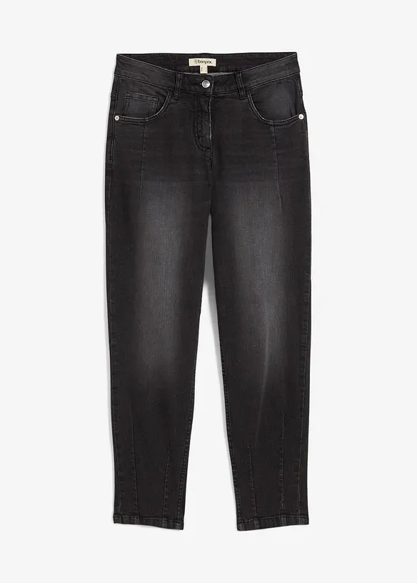 Barrel-Jeans Mid Waist in schwarz von vorne - bonprix