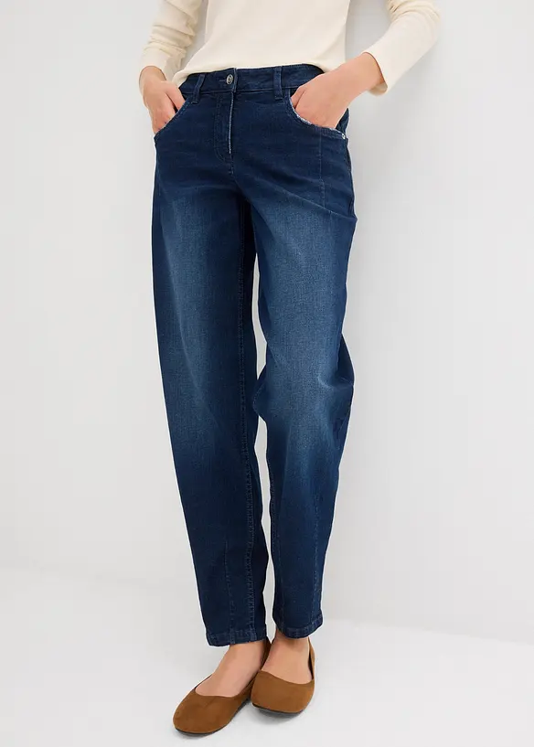 Barrel-Jeans Mid Waist in blau von vorne - bonprix