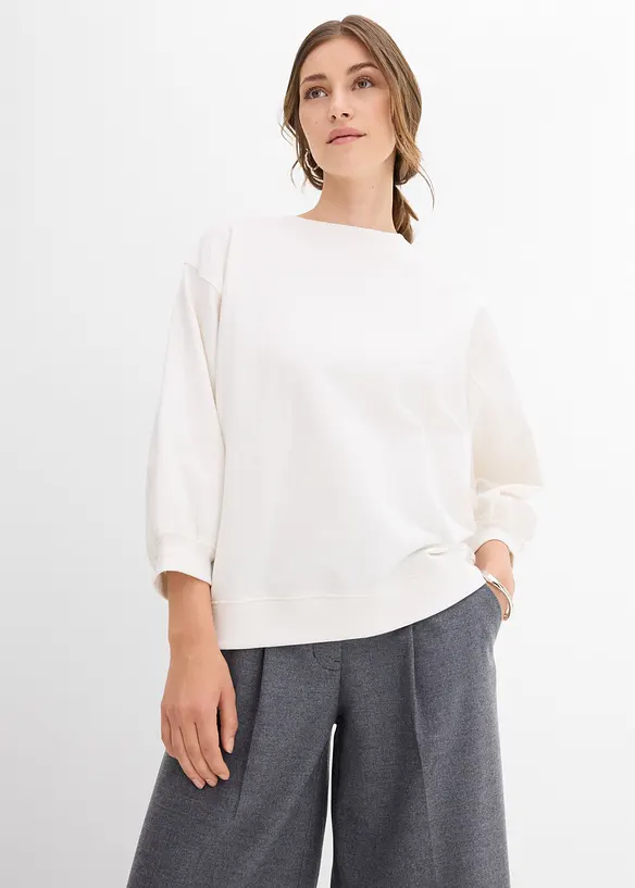 Oversize-Sweatshirt aus reiner Baumwolle in weiß von vorne (im Anschnitt) - bonprix Oversize-Sweatshirt aus reiner Baumwolle in weiß von vorne (im Anschnitt) - bonprix