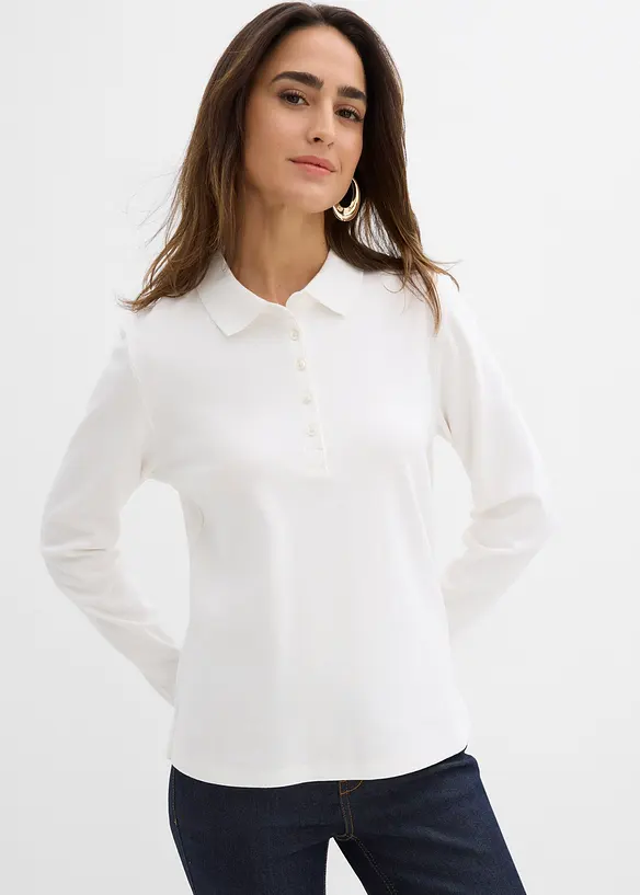 Poloshirt aus schwerer Bio-Baumwolle in weiß von vorne (im Anschnitt) - bonprix