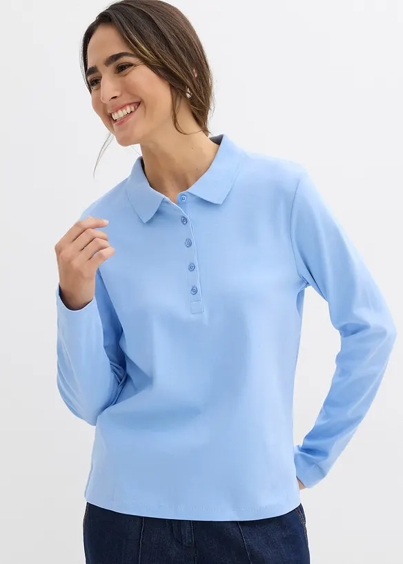 Poloshirt aus schwerer Bio-Baumwolle in blau von vorne (im Anschnitt) - bonprix