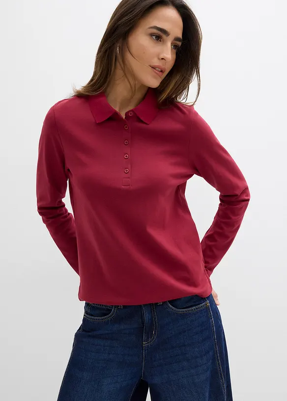 Poloshirt aus schwerer Bio-Baumwolle in rot von vorne (im Anschnitt) - bonprix