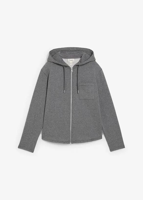 Kapuzen-Sweatjacke aus Baumwoll-Mix in grau von vorne - bonprix