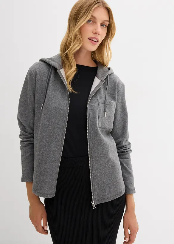 Kapuzen-Sweatjacke aus Baumwoll-Mix in grau von vorne (im Anschnitt) - bonprix