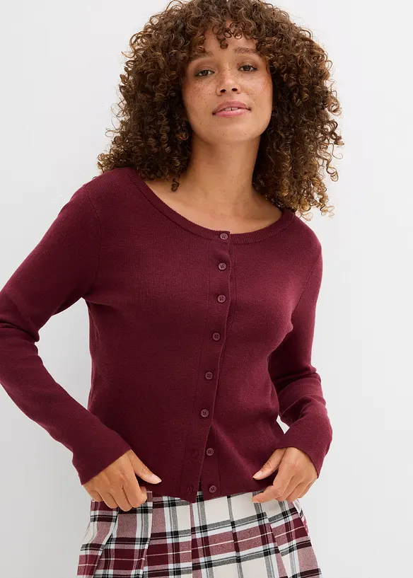 Kurze Feinstrickjacke in rot von vorne (im Anschnitt) - bonprix Kurze Feinstrickjacke in rot von vorne (im Anschnitt) - bonprix