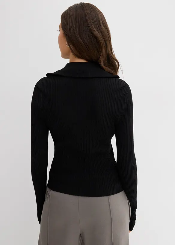 Rippshirt aus softem Viskose-Mix in schwarz von hinten (im Anschnitt) - bonprix