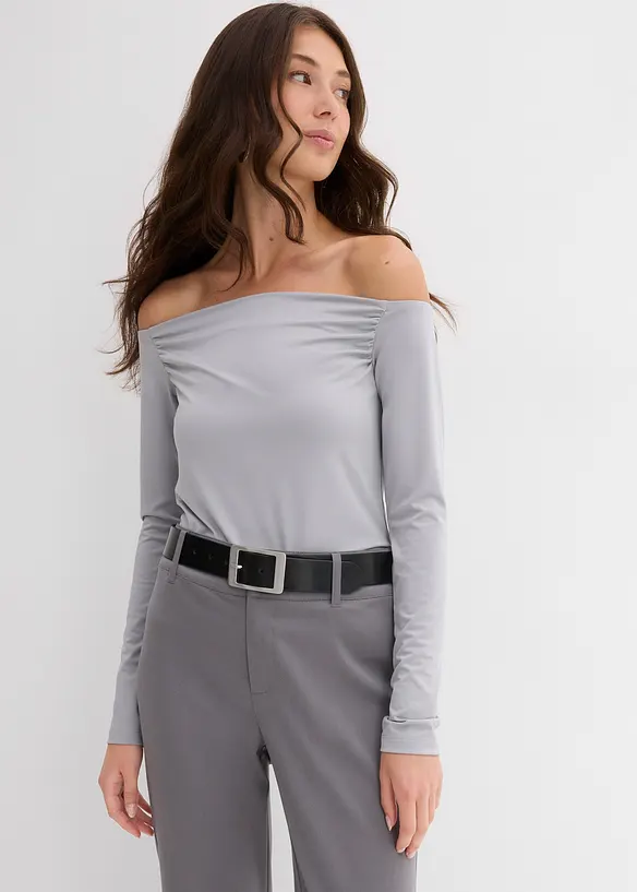 Carmenshirt aus leichtem Jersey in grau von vorne (im Anschnitt) - bonprix Carmenshirt aus leichtem Jersey in grau von vorne (im Anschnitt) - bonprix
