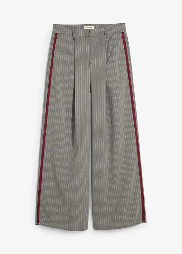 Bundfaltenhose mit Kontraststreifen aus Viskose-Mix in grau von vorne - bonprix Bundfaltenhose mit Kontraststreifen aus Viskose-Mix in grau von vorne - bonprix