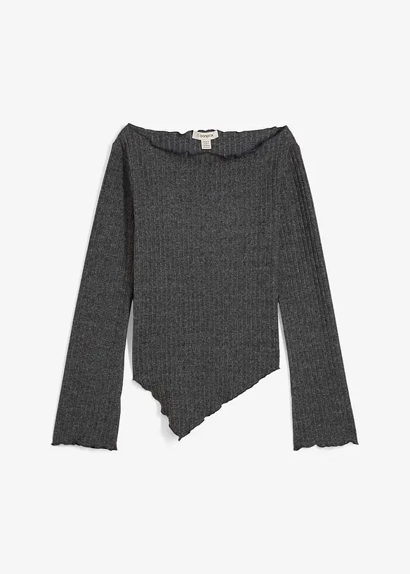 Rippshirt aus softem Viskose-Mix in grau von vorne - bonprix