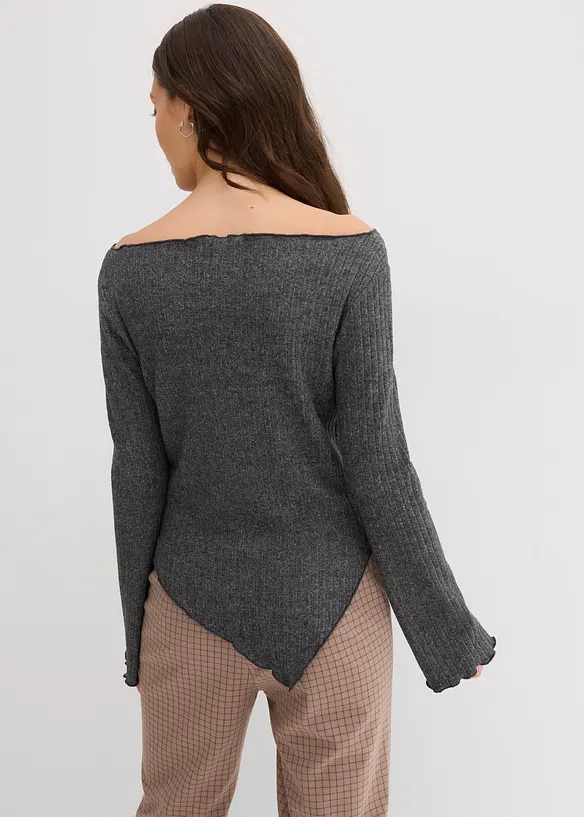 Rippshirt aus softem Viskose-Mix in grau von hinten (im Anschnitt) - bonprix