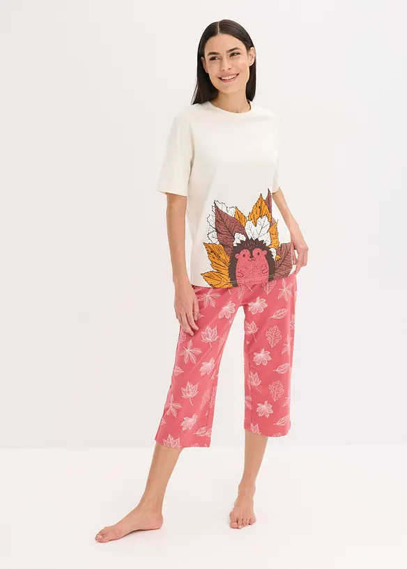 Capri-Pyjama aus reiner Bio-Baumwolle in weiß von vorne (Totalaufnahme) - bonprix