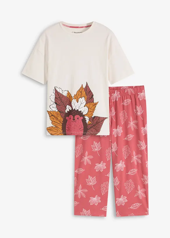 Capri-Pyjama aus reiner Bio-Baumwolle in weiß von vorne - bonprix