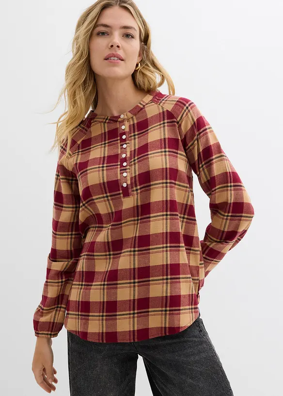 Flanell-Tunikabluse aus reiner Baumwolle in rot von vorne (im Anschnitt) - bonprix Flanell-Tunikabluse aus reiner Baumwolle in rot von vorne (im Anschnitt) - bonprix