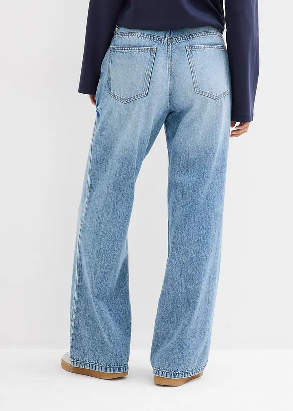 Wide-Leg-Jeans Mid Waist, Low Stretch in blau von hinten - bonprix