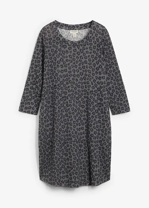 Kurzes Shirtkleid in Strickoptik in grau von vorne - bonprix