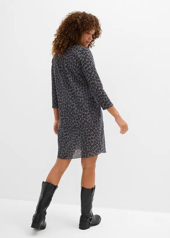 Kurzes Shirtkleid in Strickoptik in grau von hinten (Totalaufnahme) - bonprix
