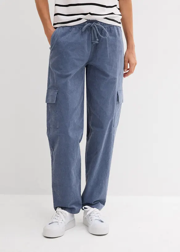 Cordhose im Barrel-Shape in blau von vorne - bonprix