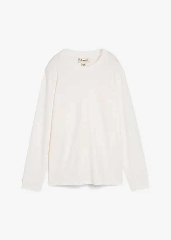 Langarmshirt aus reiner schwerer Bio-Baumwolle in weiß von vorne - bonprix