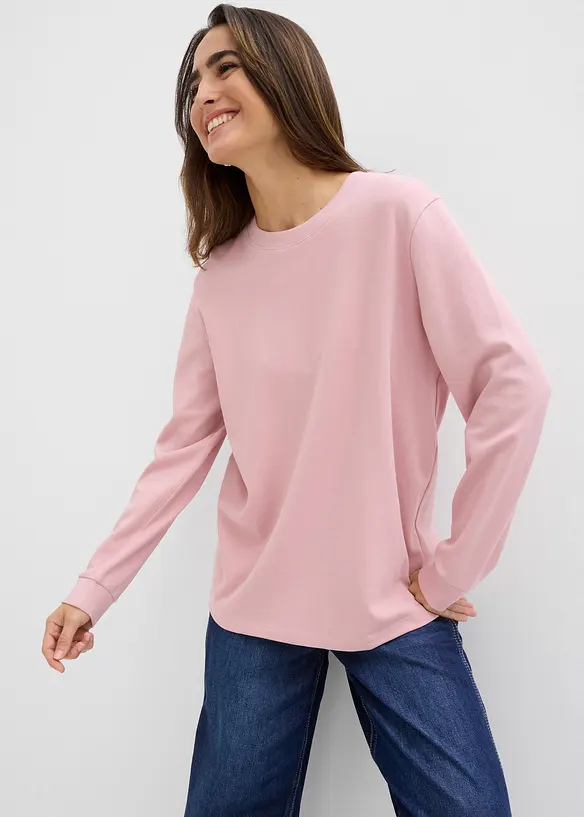 Langarmshirt aus reiner schwerer Bio-Baumwolle in rosa von vorne (im Anschnitt) - bonprix