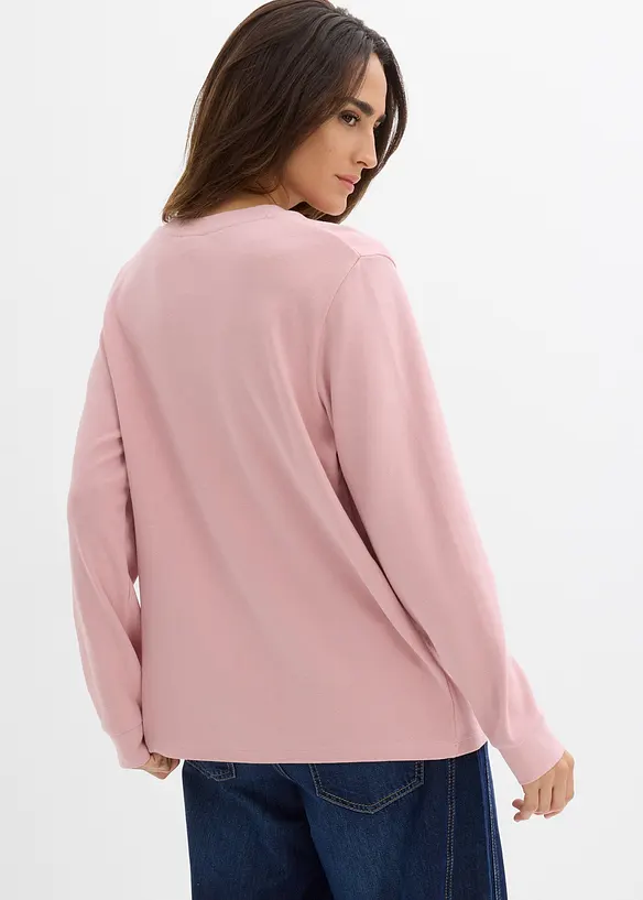 Langarmshirt aus reiner schwerer Bio-Baumwolle in rosa von hinten (im Anschnitt) - bonprix