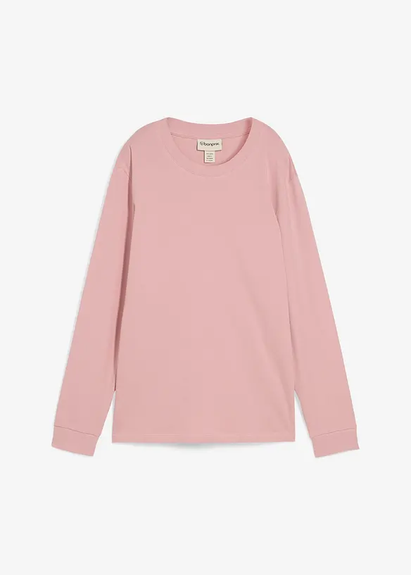 Langarmshirt aus reiner schwerer Bio-Baumwolle in rosa von vorne - bonprix