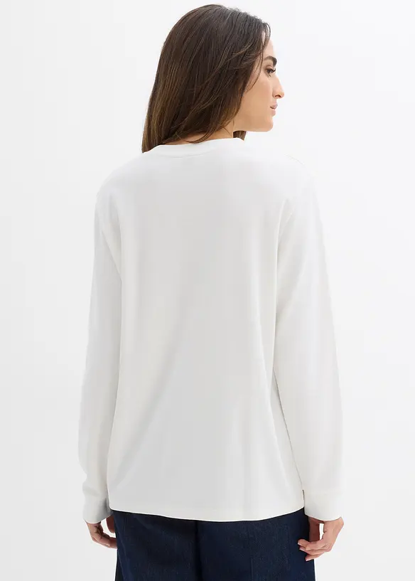 Langarmshirt aus reiner schwerer Bio-Baumwolle in weiß von hinten (im Anschnitt) - bonprix