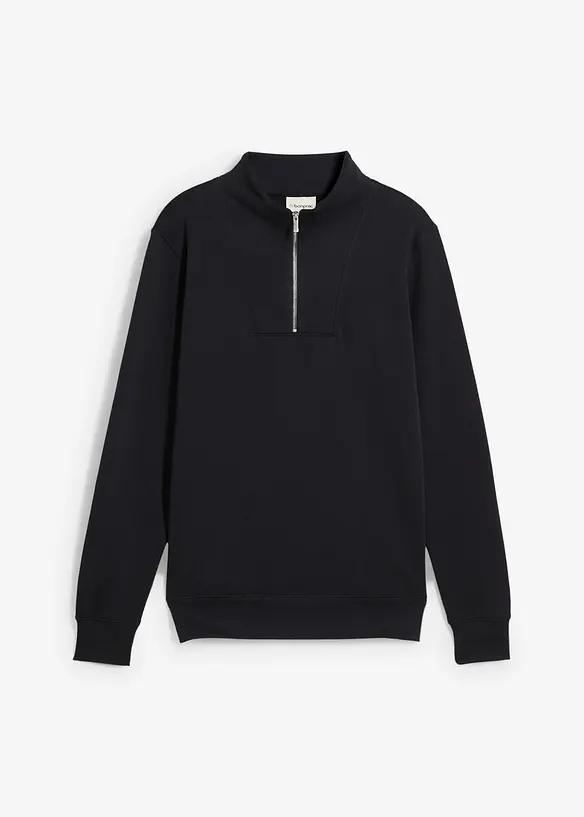 Sweatshirt mit Troyerkragen aus reiner Bio-Baumwolle in schwarz von vorne - bonprix