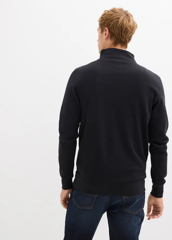 Sweatshirt mit Troyerkragen aus reiner Bio-Baumwolle in schwarz von hinten (im Anschnitt) - bonprix