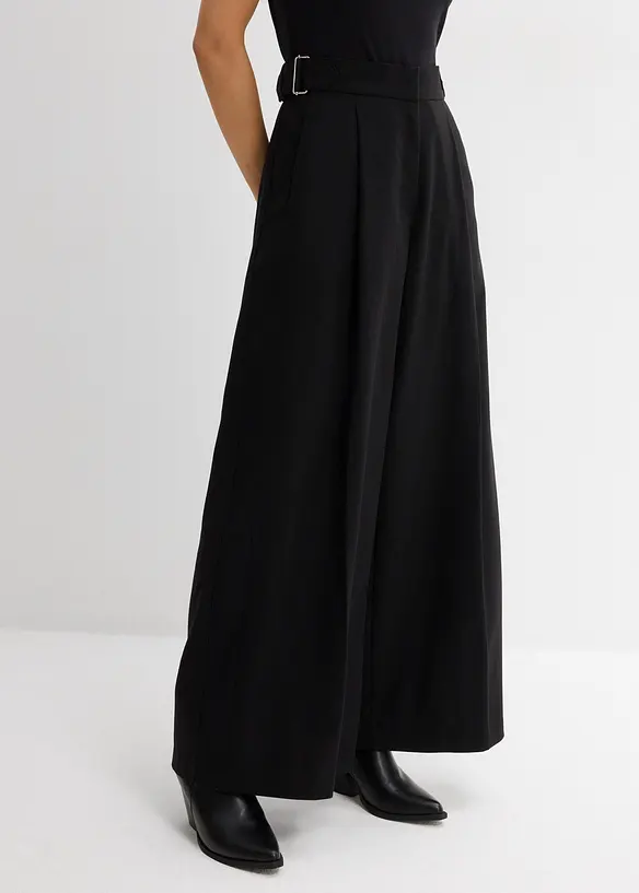 Hose mit Seitenschnallen aus Viskose-Mix in schwarz von vorne - bonprix