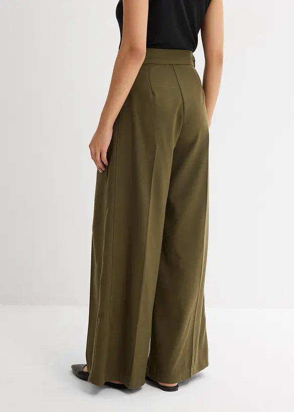Hose mit Seitenschnallen aus Viskose-Mix in grün von hinten - bonprix