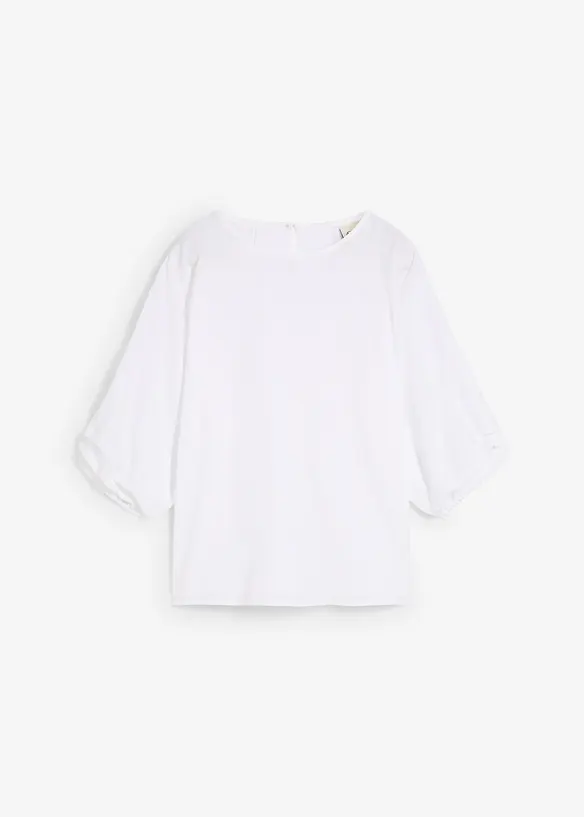 Blusenshirt aus reiner Baumwolle in weiß von vorne - bonprix