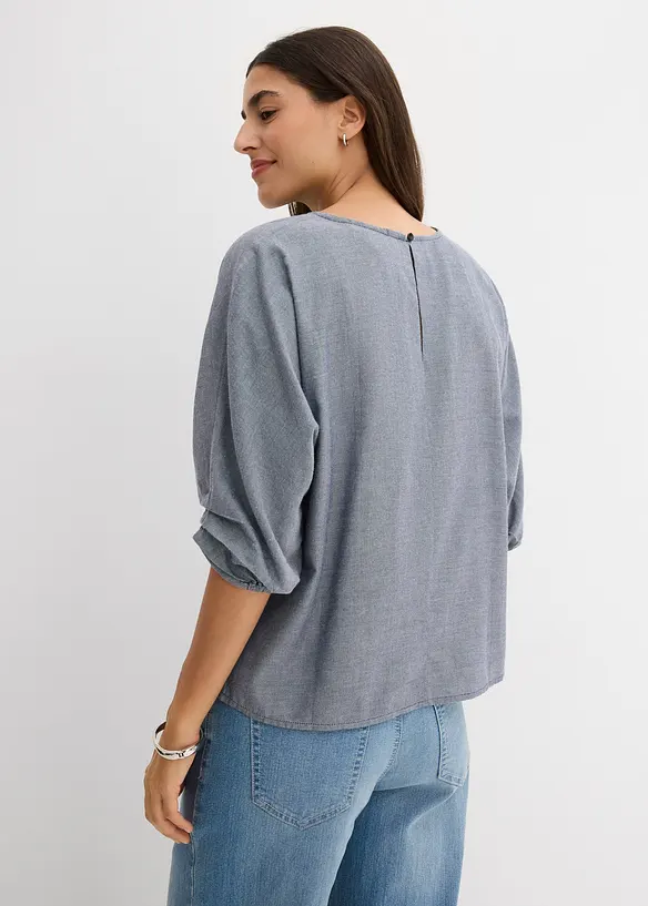 Blusenshirt aus reiner Baumwolle in blau von hinten (im Anschnitt) - bonprix